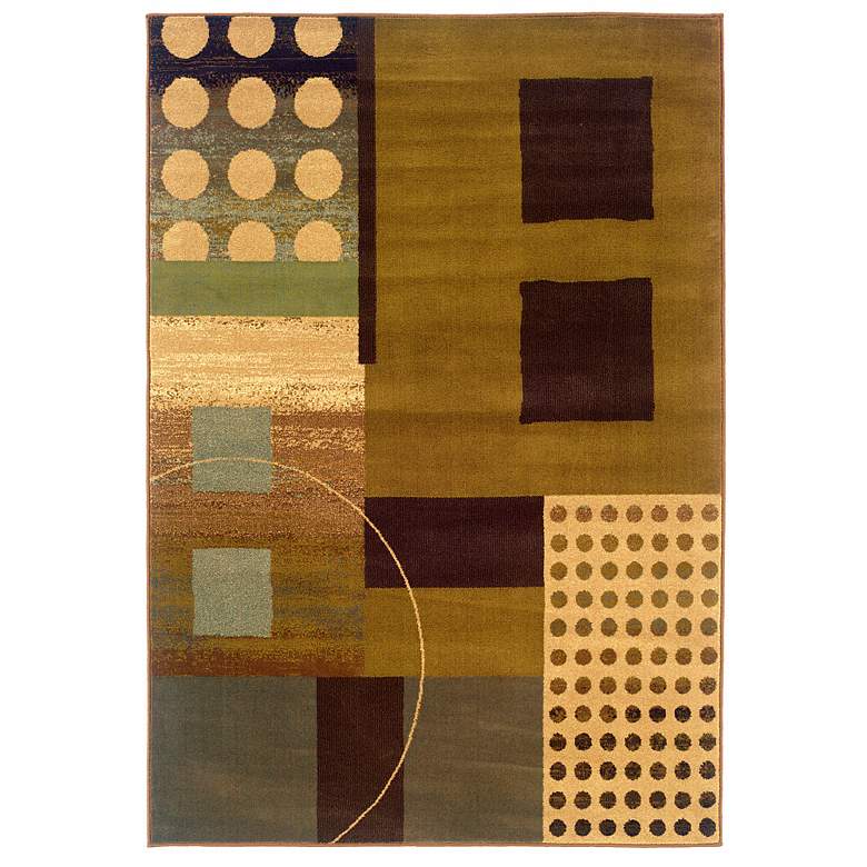 Image 1 Durand Spencer Green and Brown 5 inchx7&#39;6 inch Area Rug