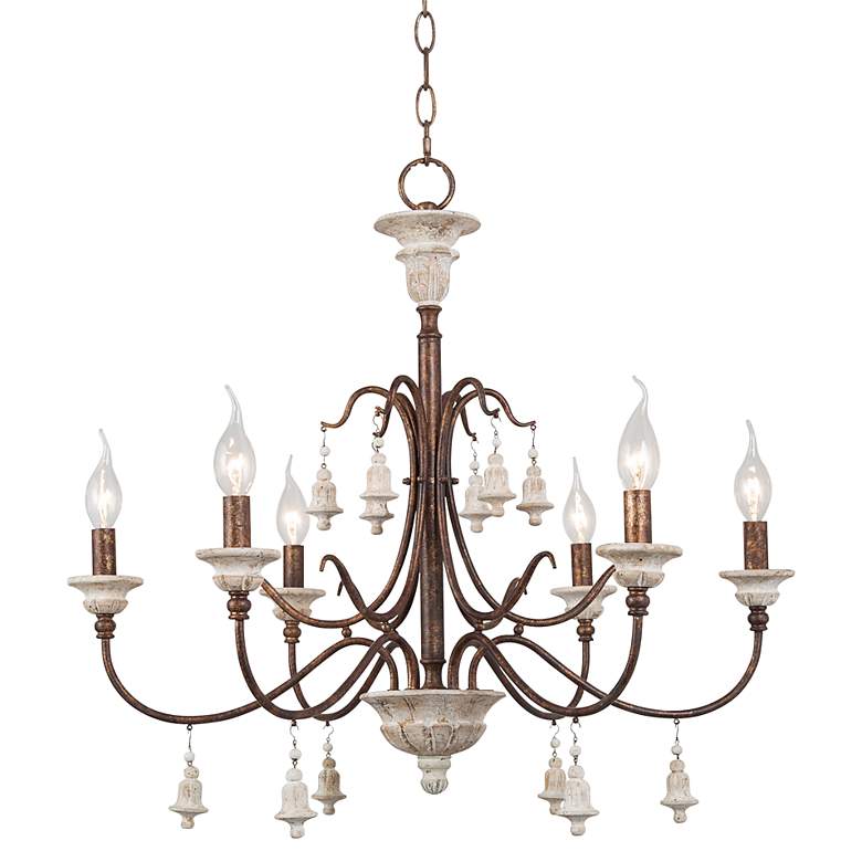 Image 2 Durian 26 1/2"W Vintage Bronze and Wood 6-Light Chandelier