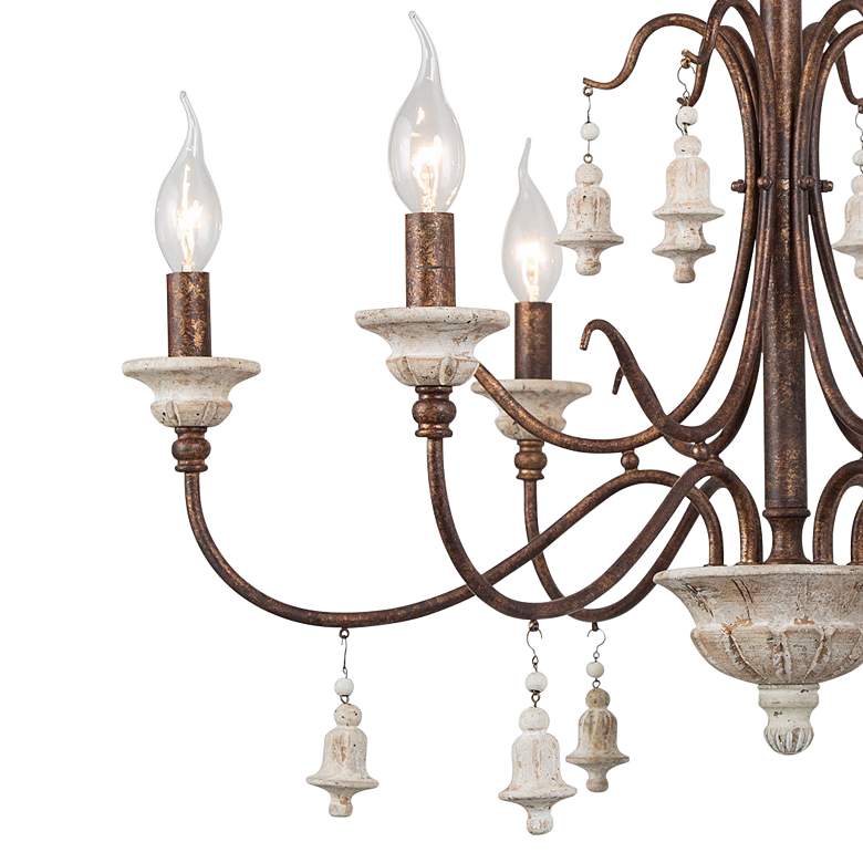 Image 3 Durian 26 1/2"W Vintage Bronze and Wood 6-Light Chandelier more views