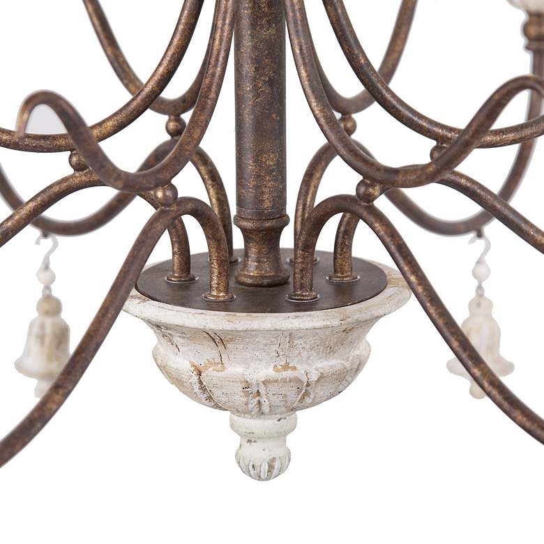 Image 6 Durian 26 1/2"W Vintage Bronze and Wood 6-Light Chandelier more views