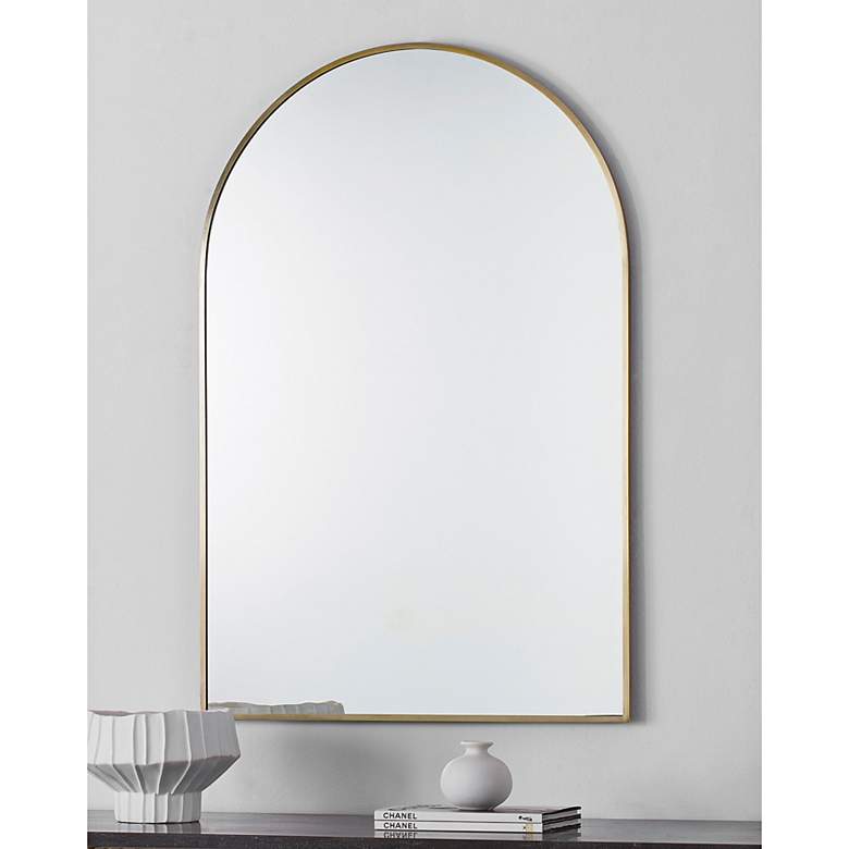 Image 1 Durness 36"H Satin Brass Plated Arch Top Accent Wall Mirror