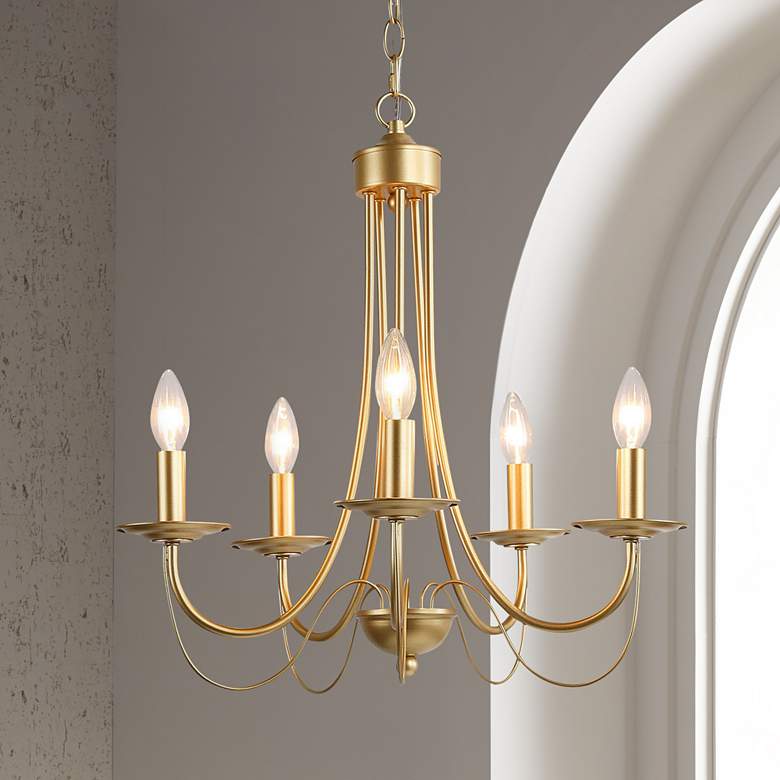 Image 1 Durril 18 1/2 inch Wide Gold Iron 5-Light Chandelier