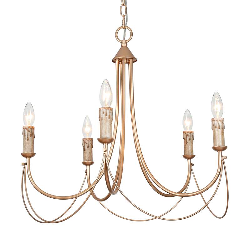 Image 2 Durril 22 inch Wide Gold Iron 5-Light Chandelier