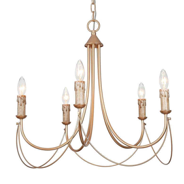 Image 2 Durril 22" Wide Gold Iron 5-Light Chandelier