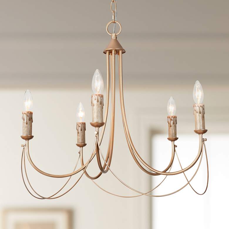 Image 1 Durril 22" Wide Gold Iron 5-Light Chandelier
