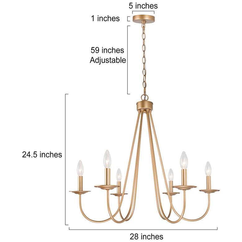 Image 7 Durril 28 inch Wide Gold Iron 6-Light Curved Arm Candelabra Chandelier more views
