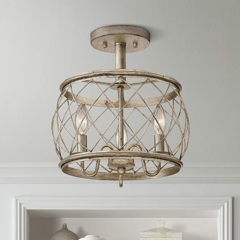 Image 1 Dury 12 1/2" Wide Century Silver Leaf 3-Light Ceiling Light