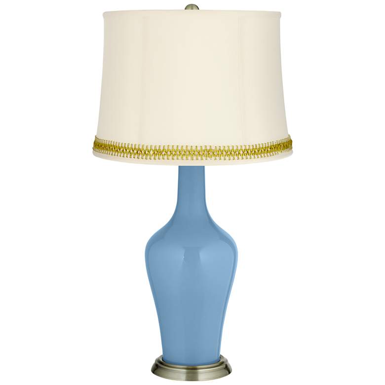 Image 1 Dusk Blue Anya Table Lamp with Open Weave Trim