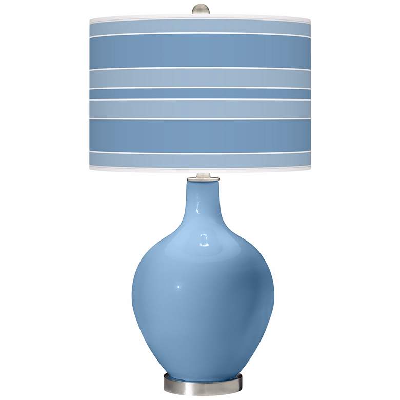 Image 1 Dusk Blue Bold Stripe Ovo Table Lamp