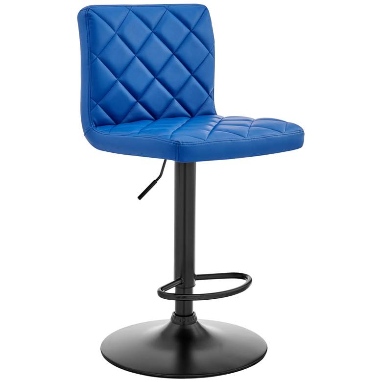 Image 1 Duval Adjustable Swivel Barstool in Matte Black Finish, Blue Faux Leather
