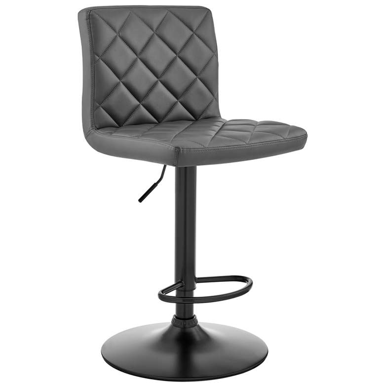 Image 1 Duval Adjustable Swivel Barstool in Matte Black Finish, Gray Faux Leather