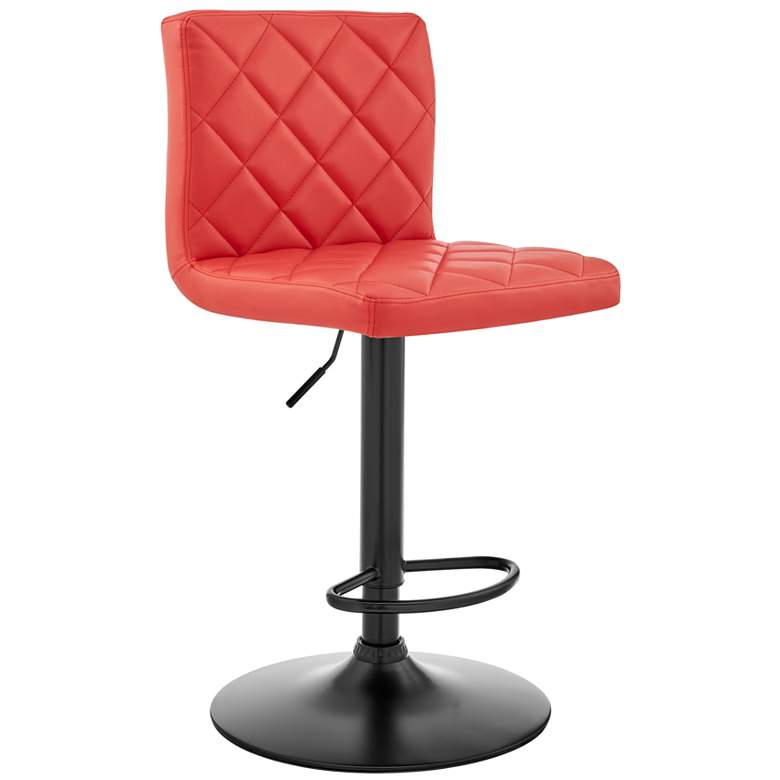 Image 1 Duval Adjustable Swivel Barstool in Matte Black Finish, Red Faux Leather
