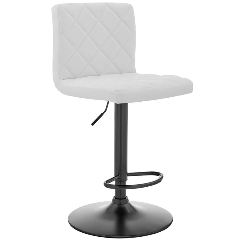 Image 1 Duval Adjustable Swivel Barstool in Matte Black Finish, White Faux Leather