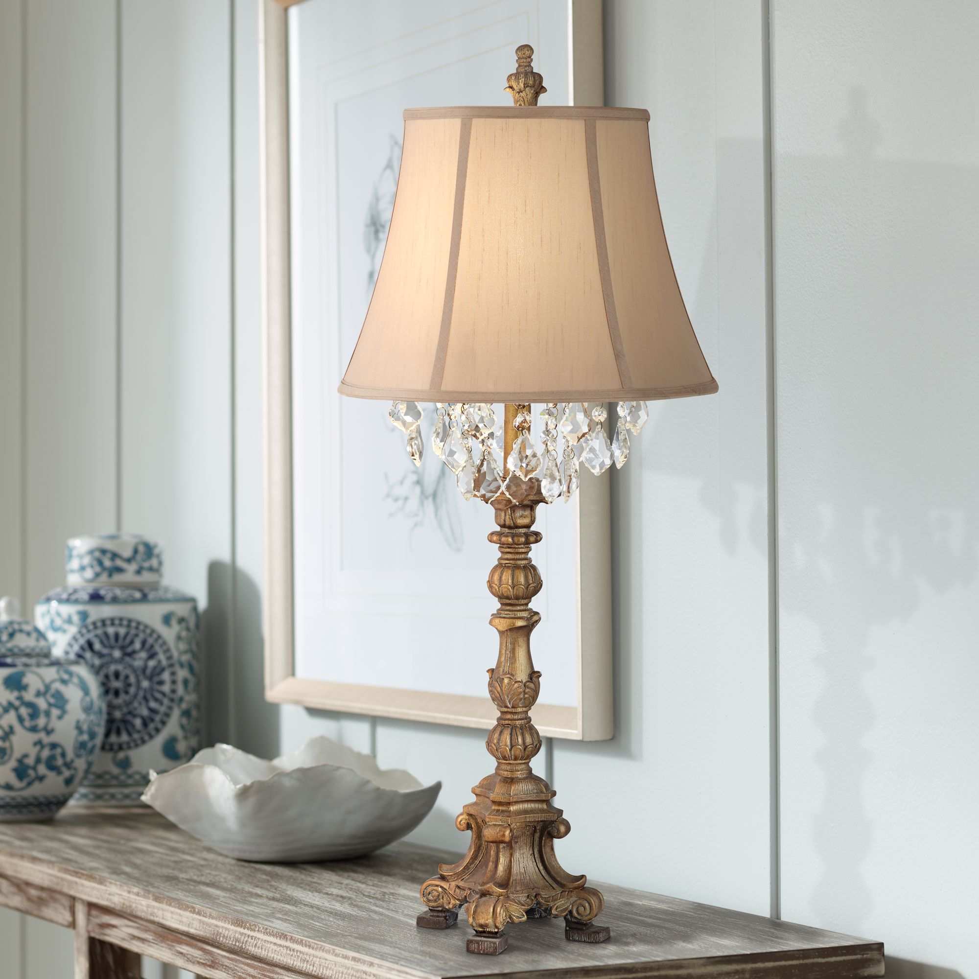 Duval Aged Gold Crystal Candlestick Table Lamp