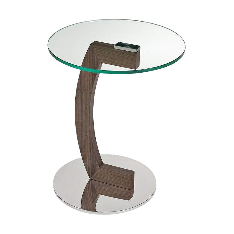 Image 1 Duval Clear Glass Top and Walnut Round Side Table