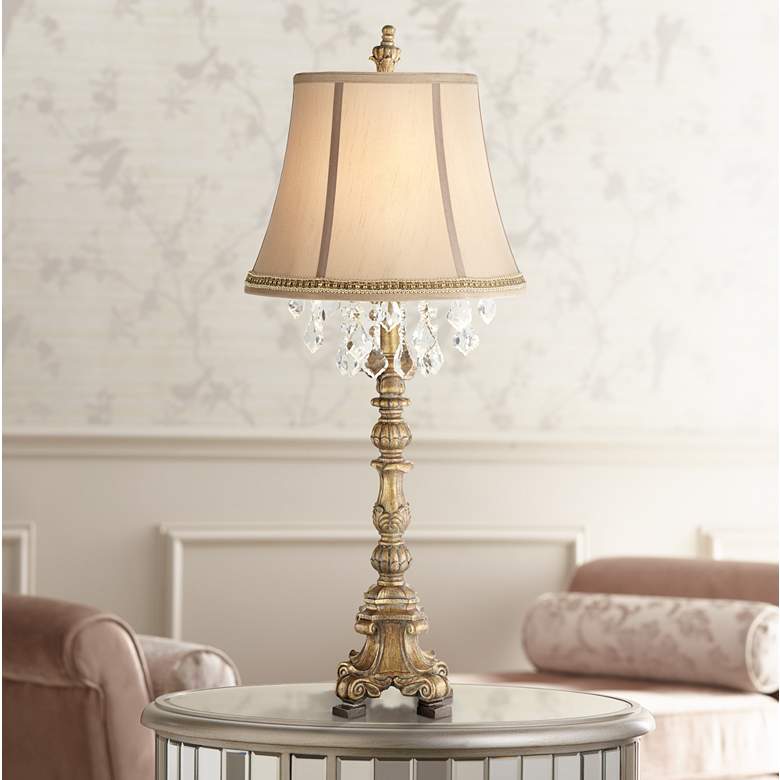 Image 1 Duval Gold Crystal Table Lamp with Two Tone Braid Trim
