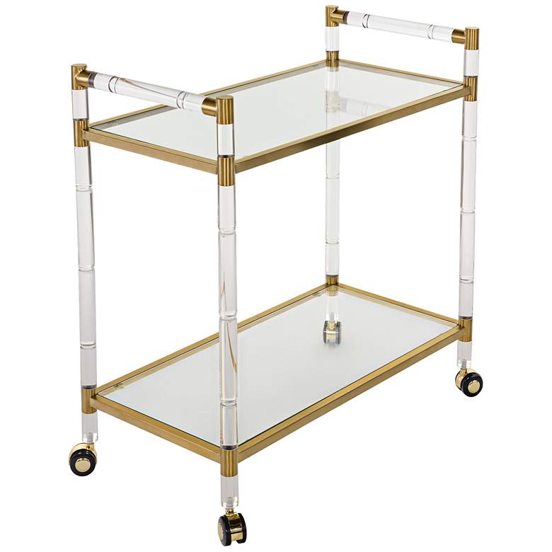 Image 1 Duval Rectangular Glass 2-Shelf Bronze Brass Bar Cart