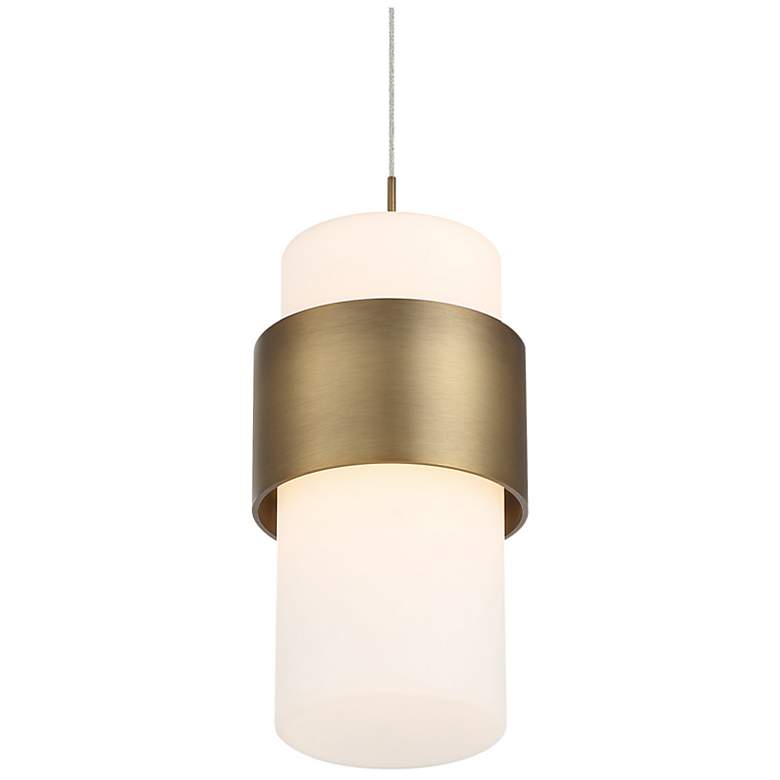 Image 2 dweLED Banded 5" Wide Aged Brass and White LED Mini Pendant