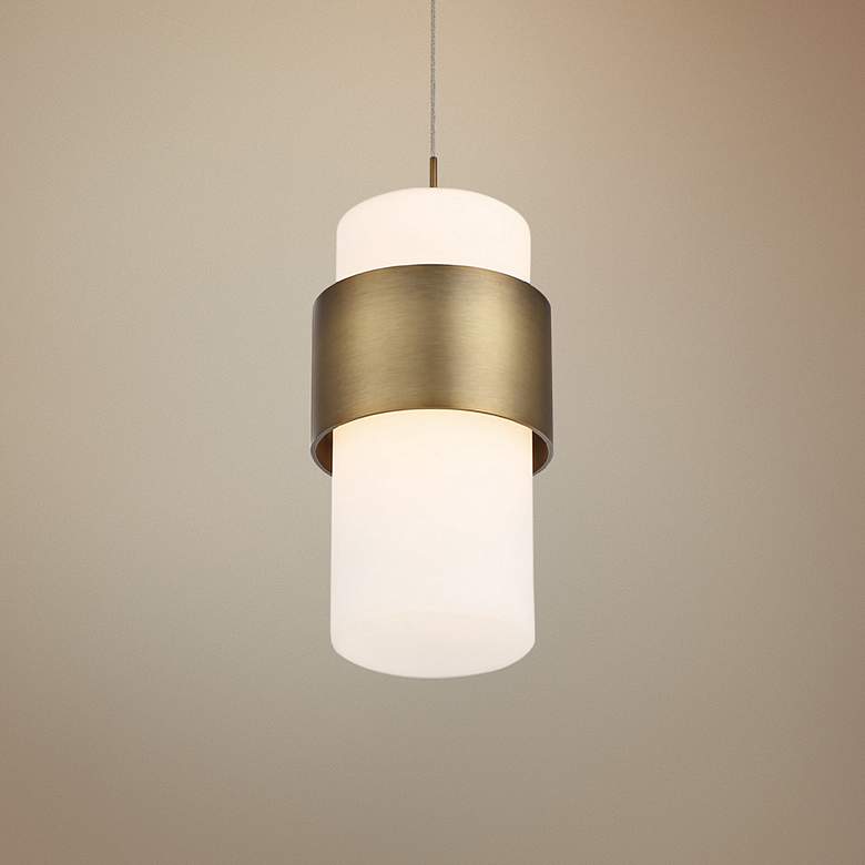 Image 1 dweLED Banded 5" Wide Aged Brass and White LED Mini Pendant