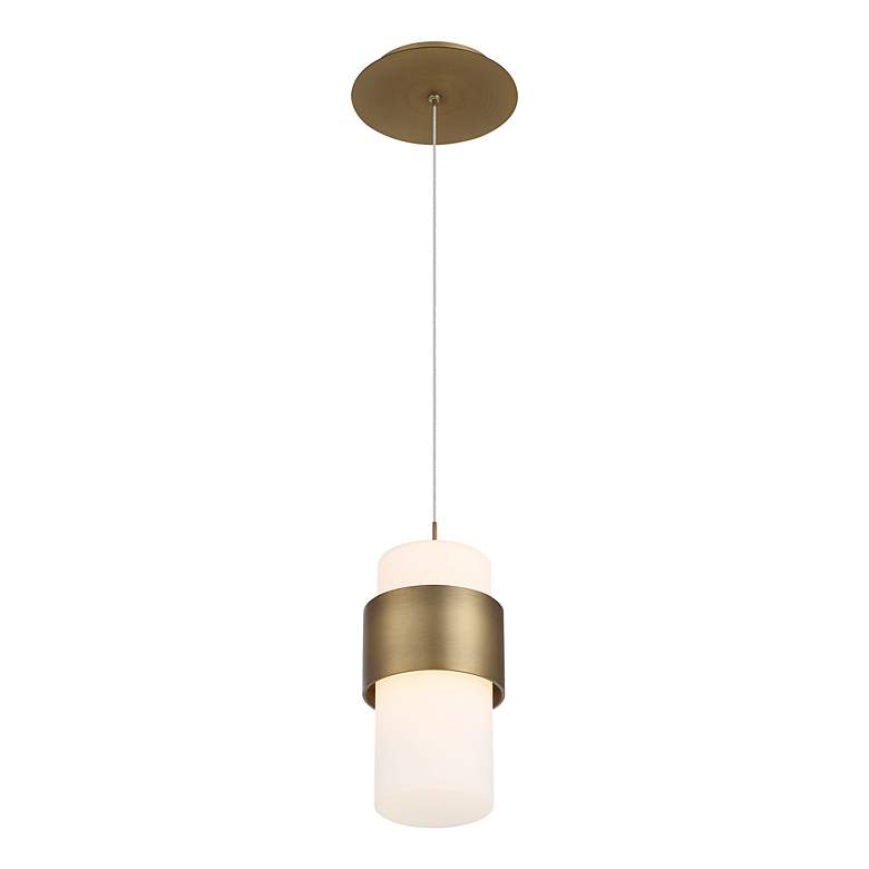 Image 3 dweLED Banded 5" Wide Aged Brass and White LED Mini Pendant more views