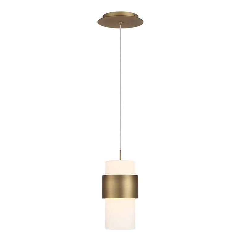 Image 4 dweLED Banded 5" Wide Aged Brass and White LED Mini Pendant more views