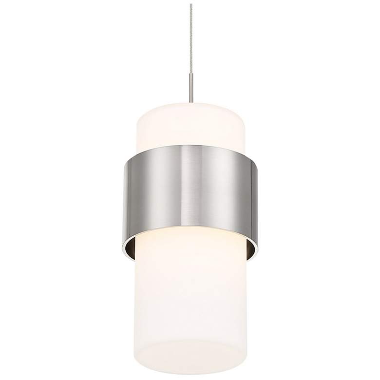 Image 2 dweLED Banded 5 inchW Brushed Nickel and White LED Mini Pendant