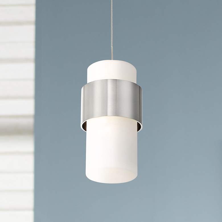 Image 1 dweLED Banded 5"W Brushed Nickel and White LED Mini Pendant