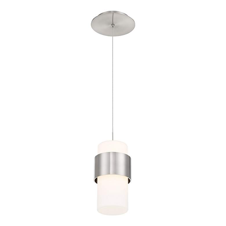 Image 3 dweLED Banded 5 inchW Brushed Nickel and White LED Mini Pendant more views