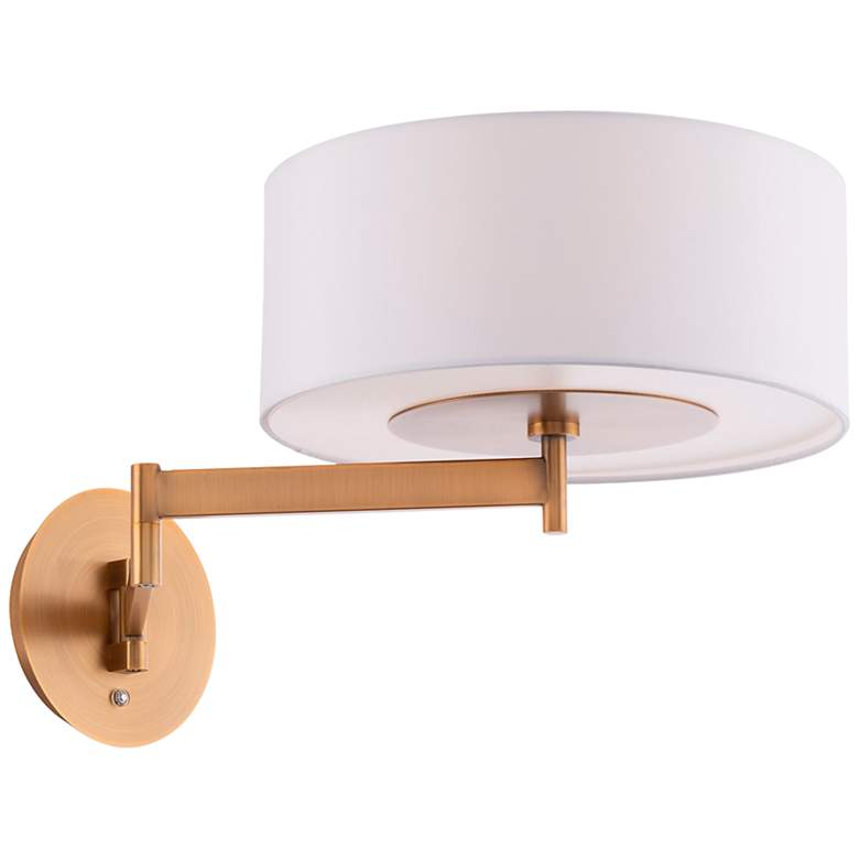 dweLED Chelsea 10.6&quot; High Aged Brass LED Modern Swing Arm Wall Light