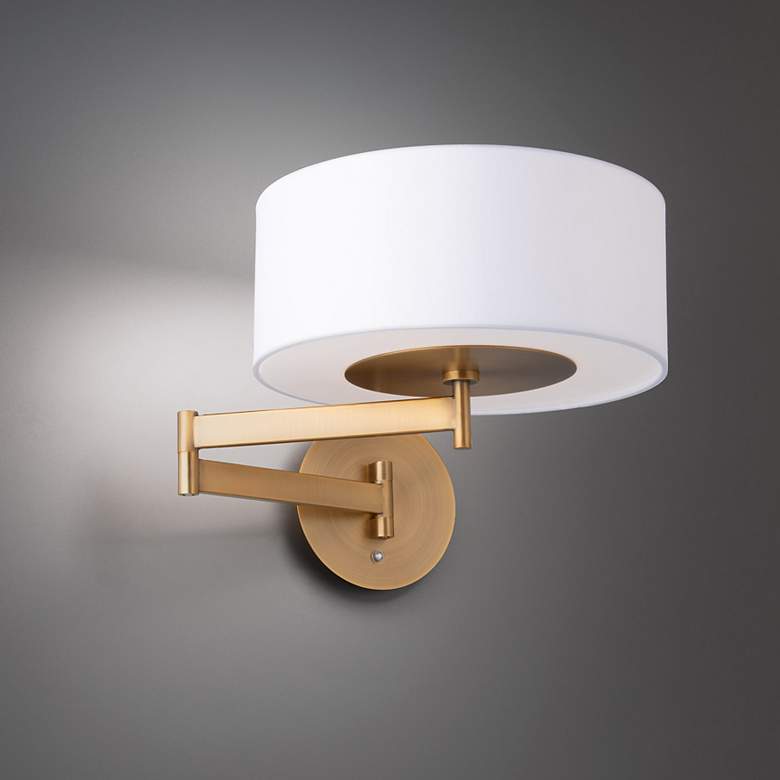 Image 1 dweLED Chelsea 10.6" High Aged Brass LED Modern Swing Arm Wall Light