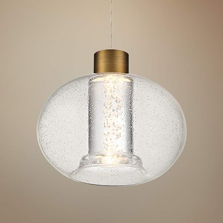 Image 1 dweLED Crater 8 1/4" Wide Aged Brass LED Mini Pendant