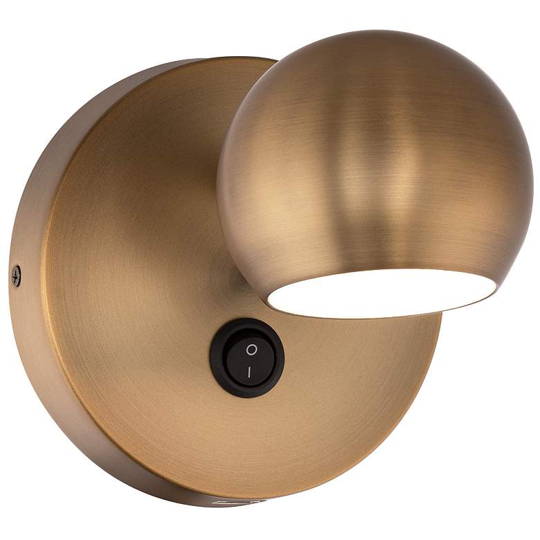Image 2 DweLED Duplex Aged Brass LED Wall Lamp with USB Port