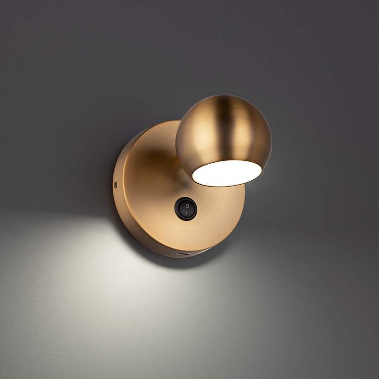 Image 1 DweLED Duplex Aged Brass LED Wall Lamp with USB Port