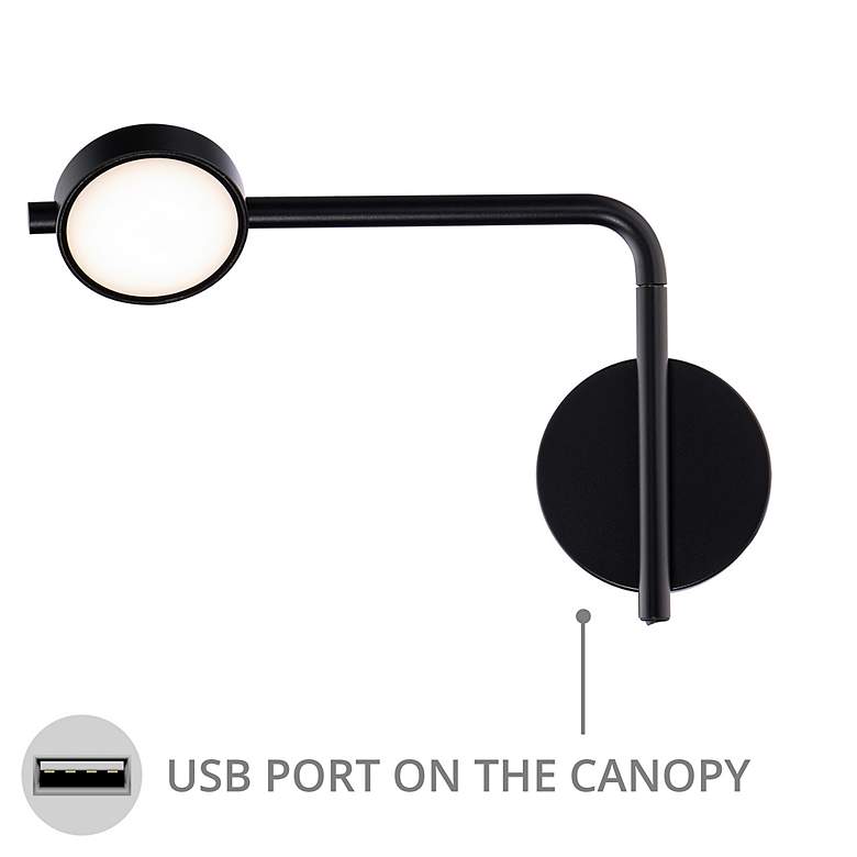 Image 6 dweLED Elbo Black LED Swing Arm Wall Lamp with USB Port more views