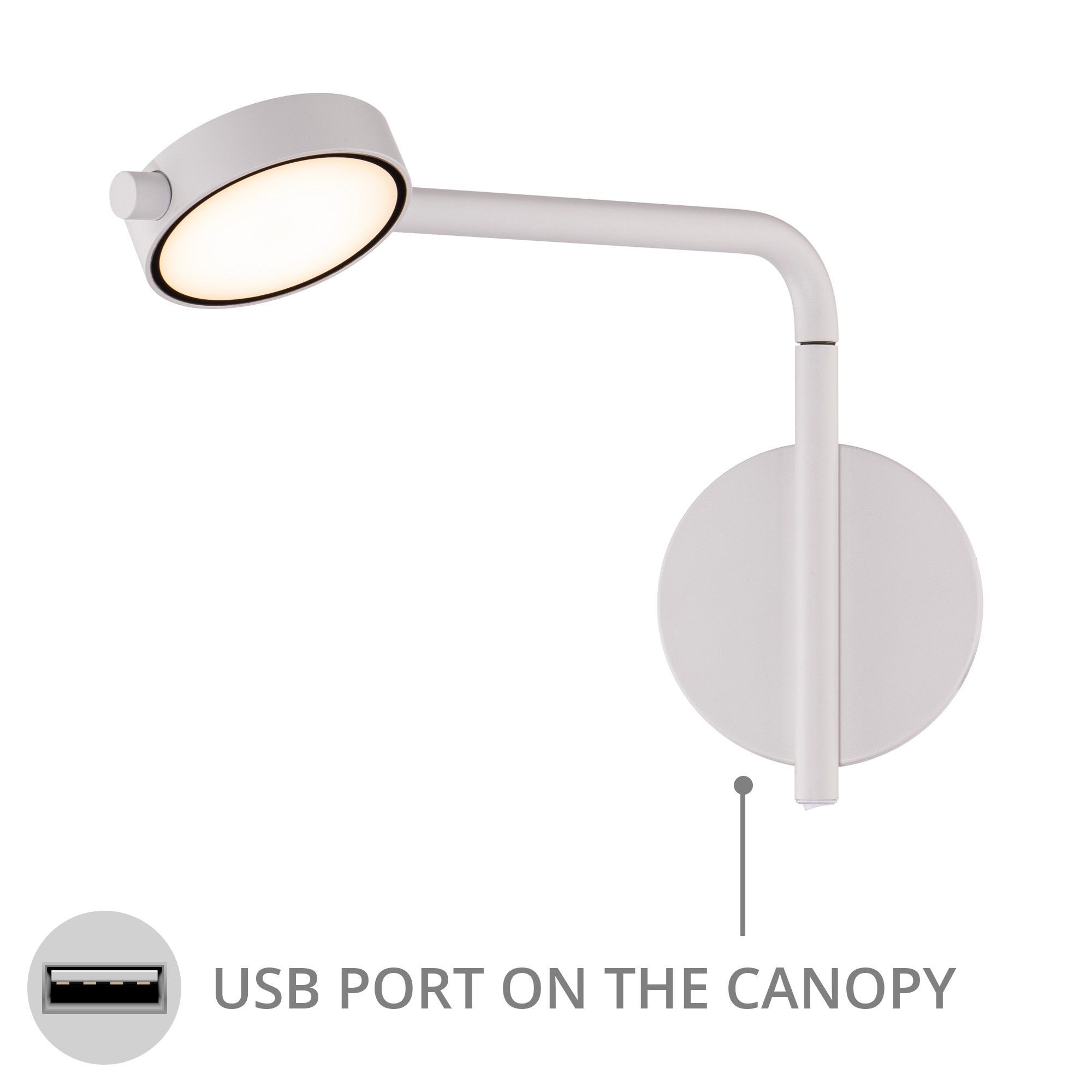 Image 4 dweLED Elbo White 2700K LED Swing Arm Wall Lamp with USB Port more views