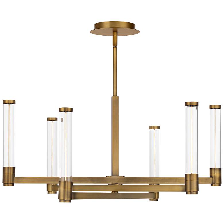 Image 1 dweLED Jedi 27"W Aged Brass LED Chandelier w/ Clear Glass