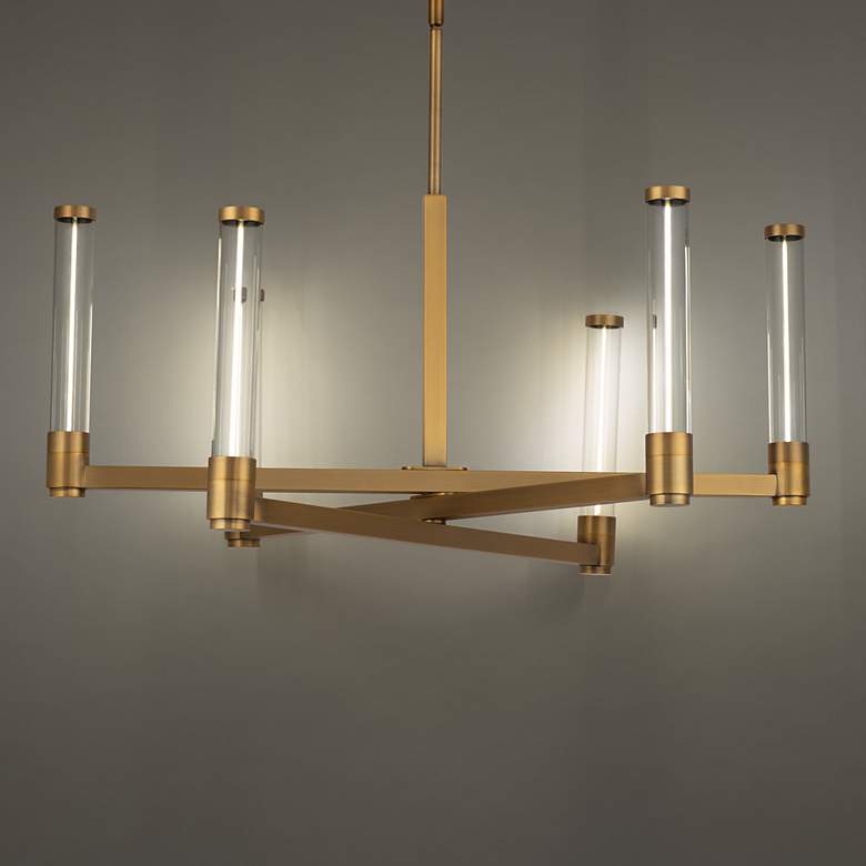 Image 1 dweLED Jedi 27"W Aged Brass LED Chandelier w/ Clear Glass