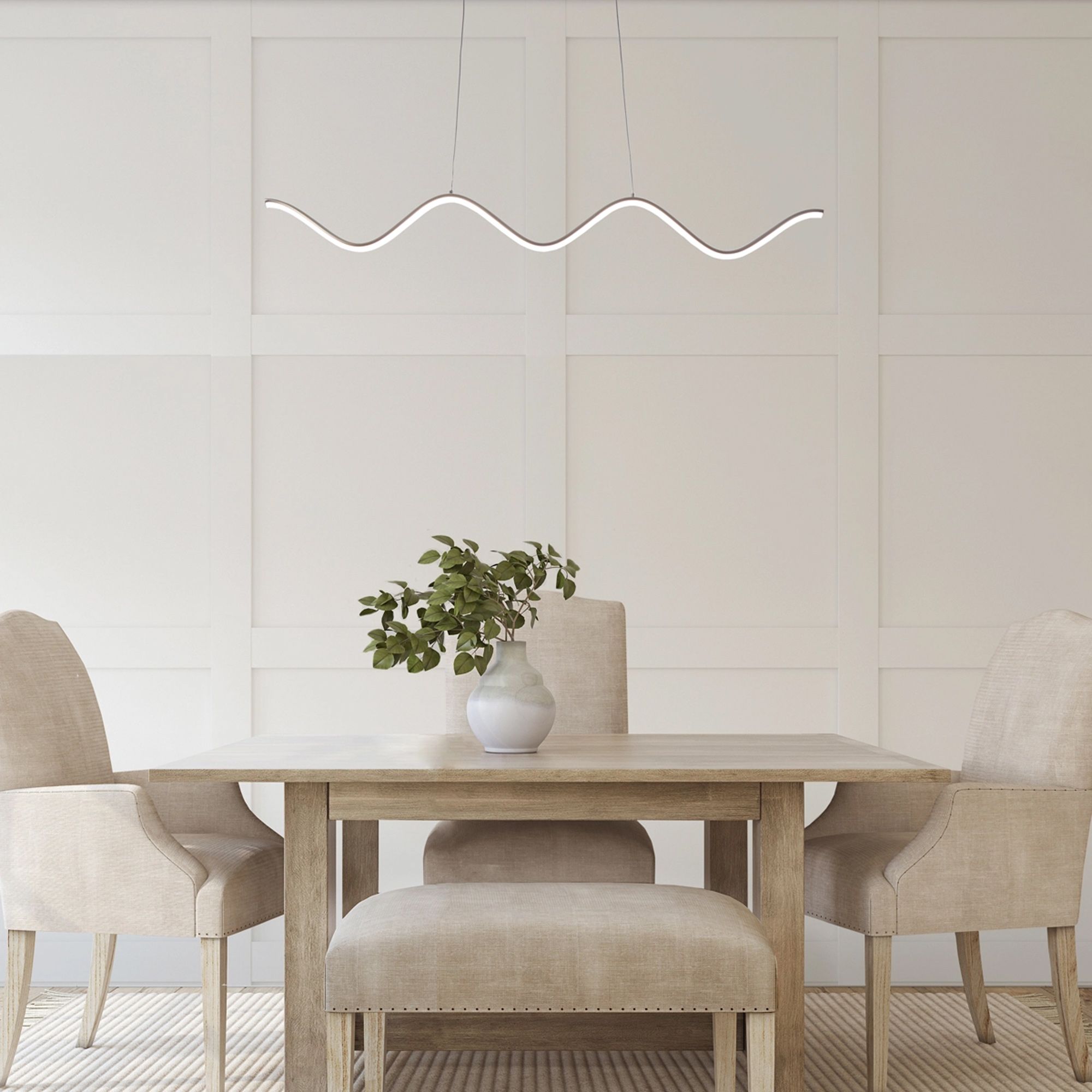 dweLED Morae 44" Wide Nickel Modern Wave Linear Pendant in scene