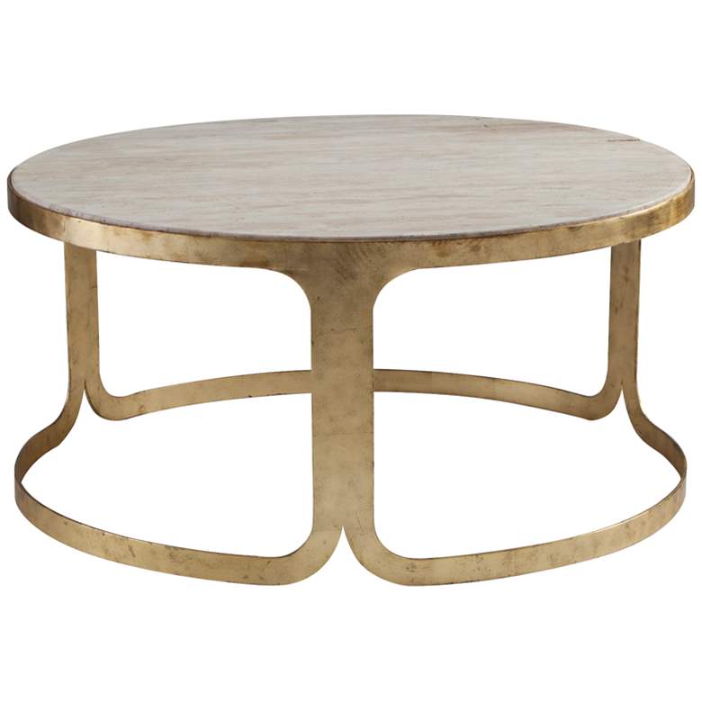 Image 1 Dwell Studio Bennett Travertine Antique Gold Coffee Table