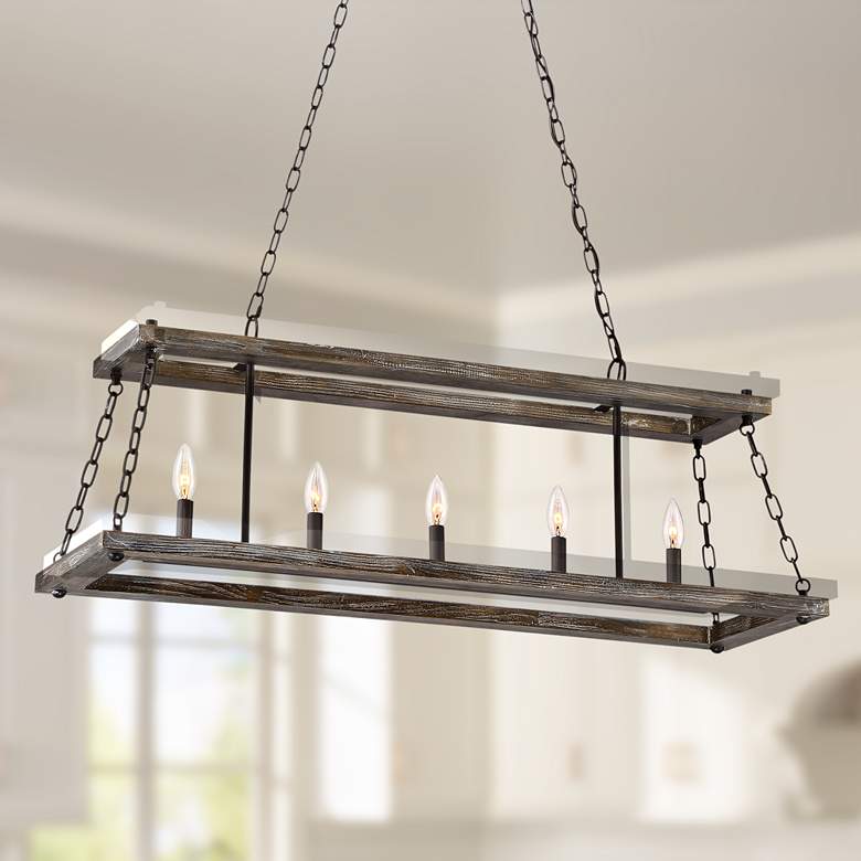 Image 1 Dwelling 40"W Bronze Wood Kitchen Island Light Chandelier