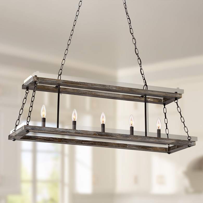 Image 1 Dwelling 40 inchW Bronze Wood Kitchen Island Light Chandelier