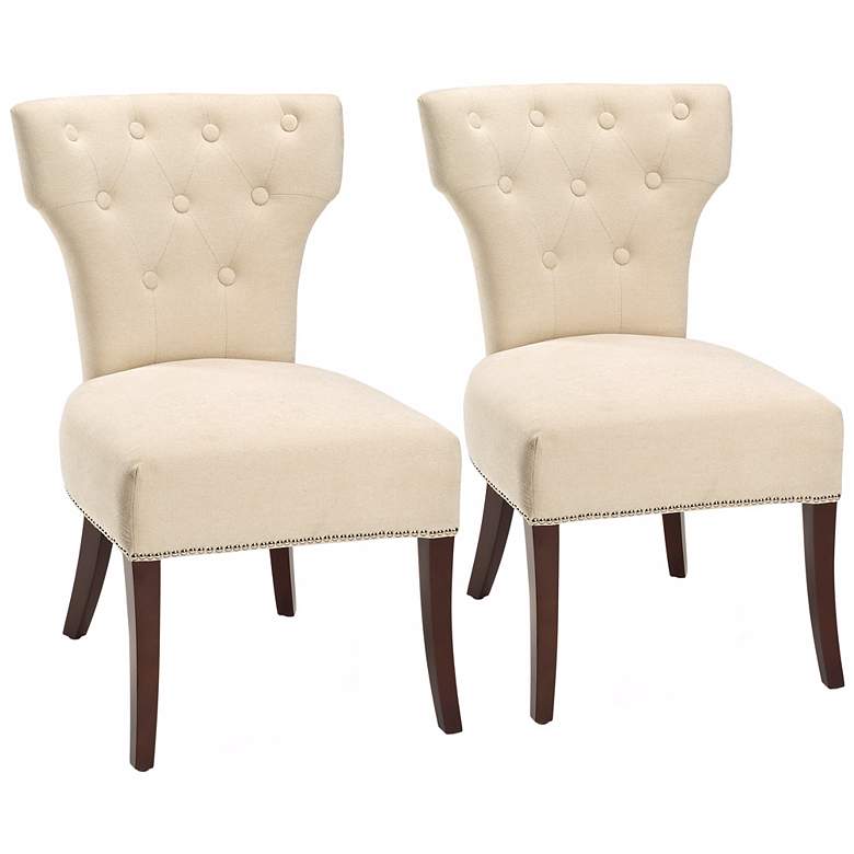 Image 1 Dyer Cream Upholstered Nail Head Side Chairs Set of 2