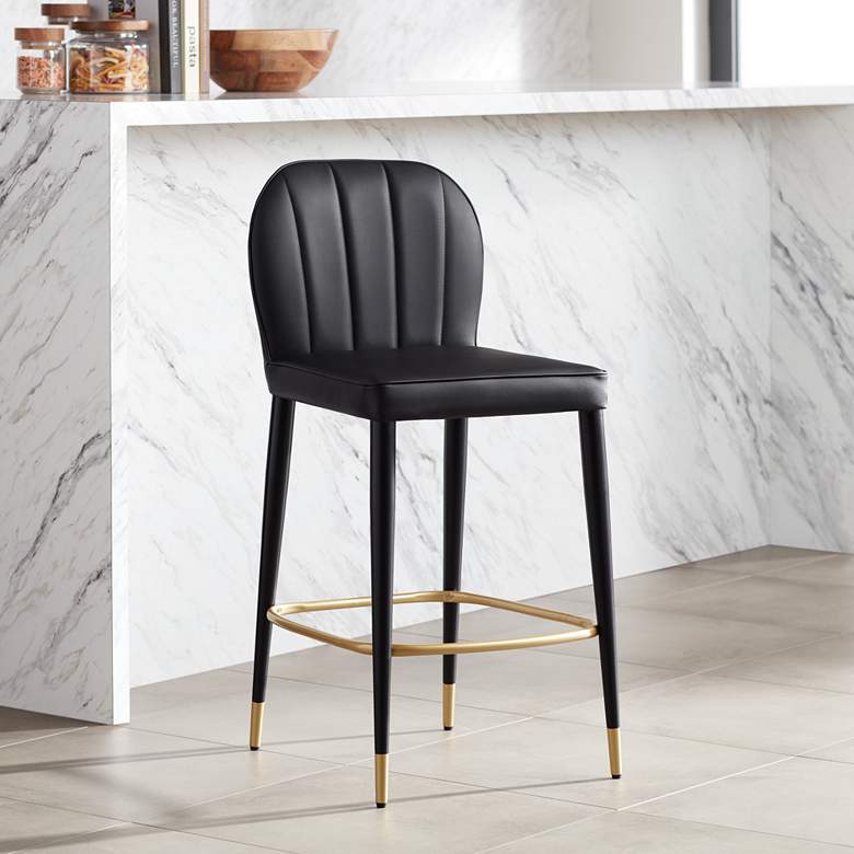 Image 1 Dylan 25" High Black Faux Leather Counter Stool