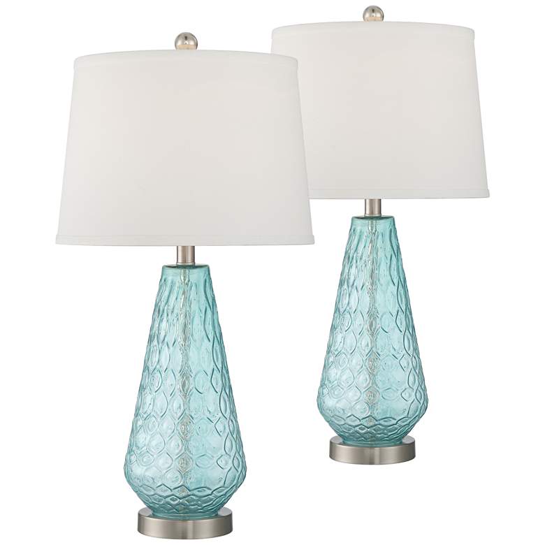 Dylan Blue Glass Coastal Modern Table Lamps Set of 2