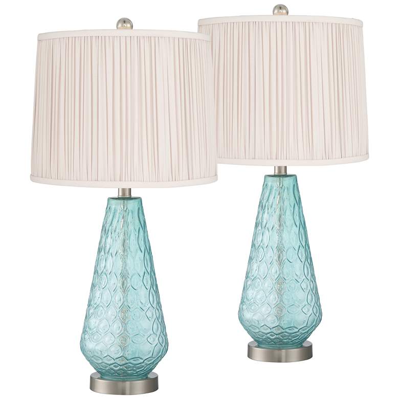 Image 1 Dylan Blue Glass Table Lamps Set of 2 with Oyster Shades