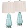 Dylan Blue Glass Table Lamps Set of 2 with Oyster Shades