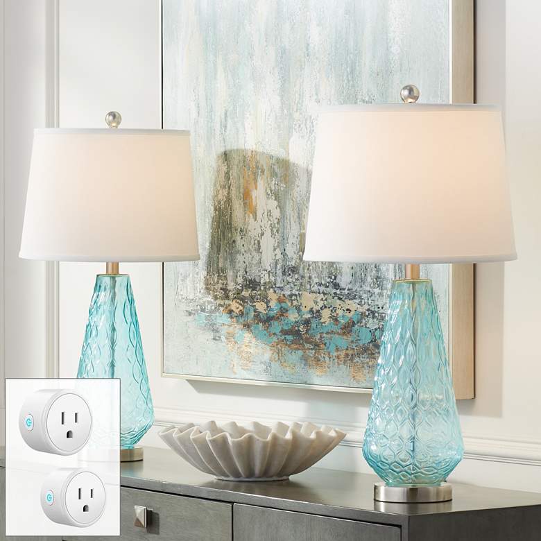Image 1 Dylan Blue Glass Table Lamps Set of 2 with Smart Sockets
