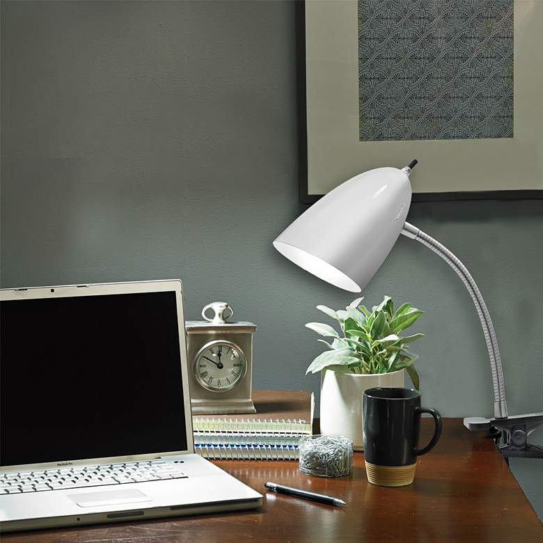 Image 1 Dylan Brushed Steel Gooseneck Clip-On LED Desk Lamp