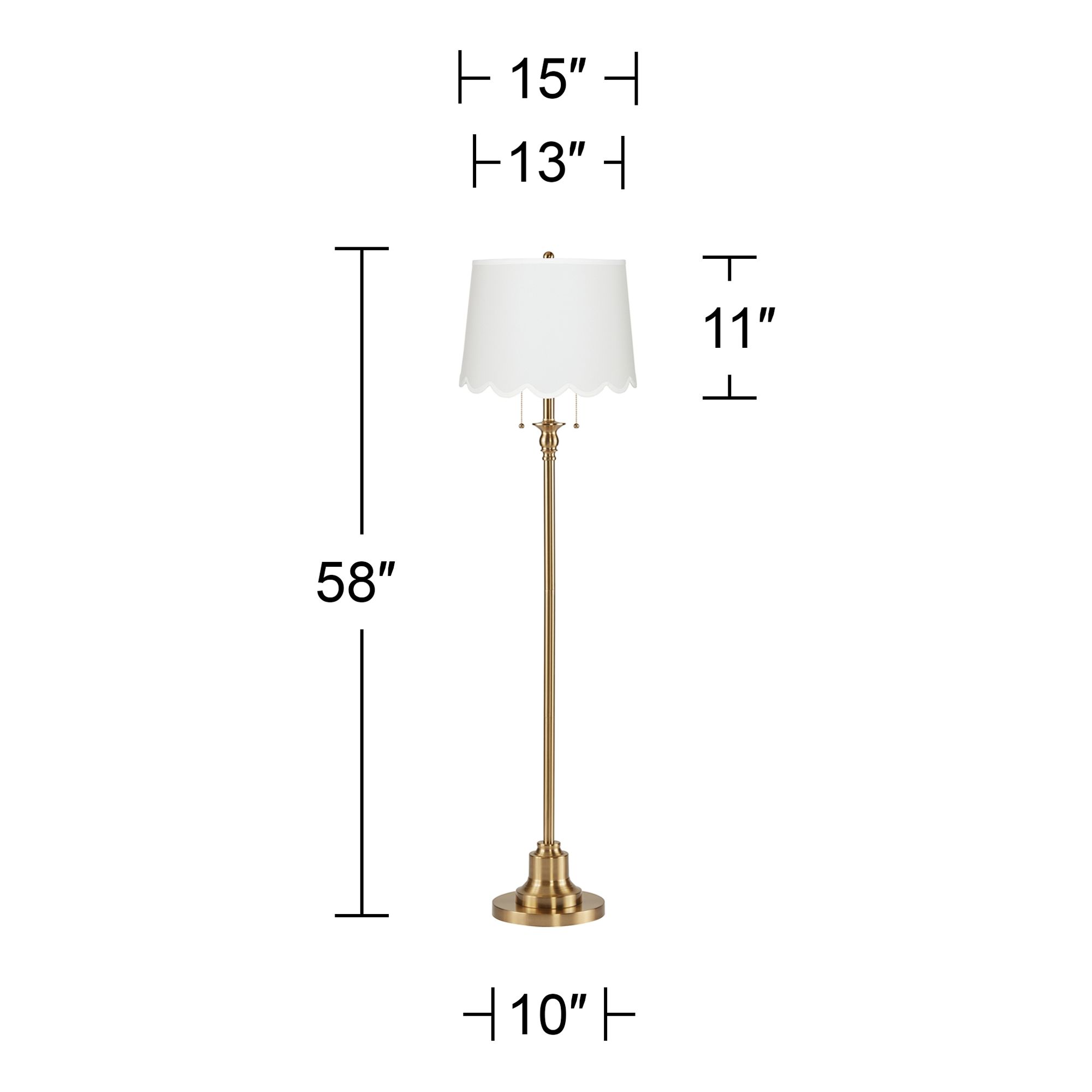 Image 5 Dyna 58" Antique Brass White Scallop Shade Floor Lamp more views