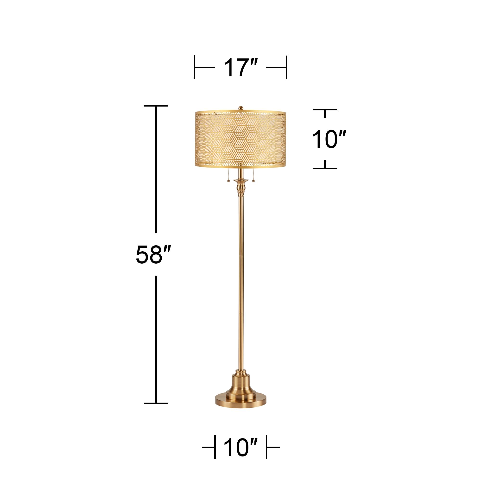 Image 5 Dyna 58"H Antique Brass and Gold Laser Cut Shade 2-Light Floor Lamp more views